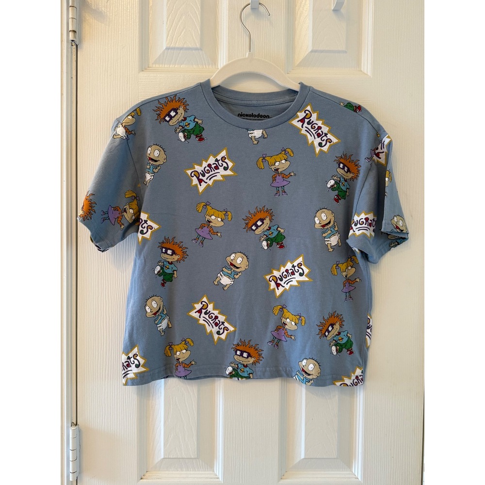 Nickelodeon Rugrats All Over Print Y2K Graphic Tee‎ Blue Cartoon Top